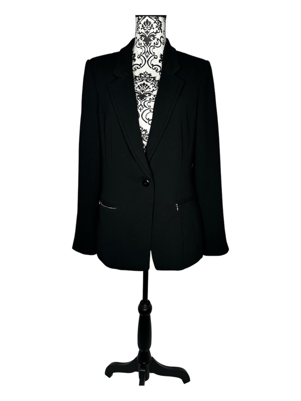 White House Black Market Black Blazer with Zipper Pockets Classic Single-Button